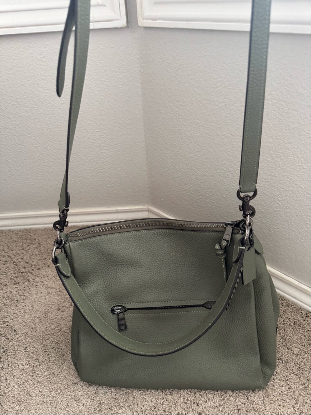 Coach Olive Green Pebbled Leather Shoulder Bag